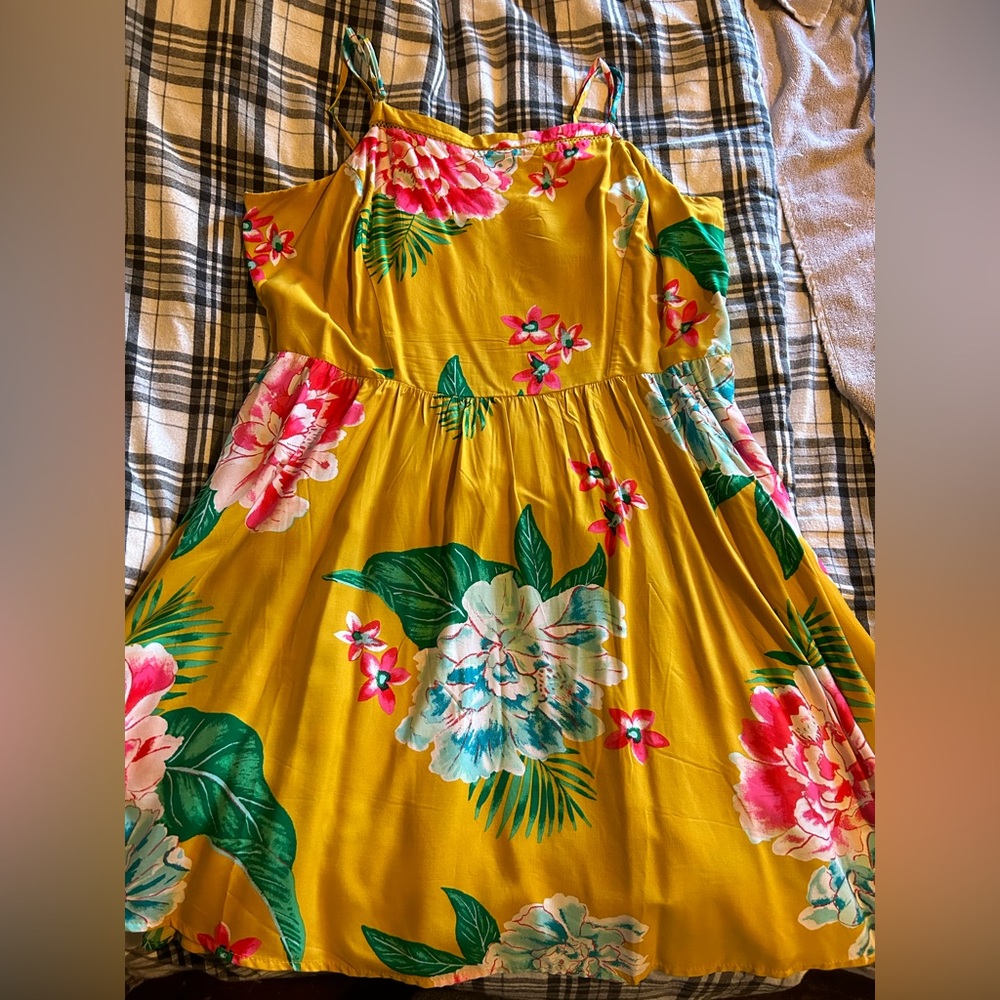 Old Navy Yellow Floral Mini Dress with Pink & Green Accents